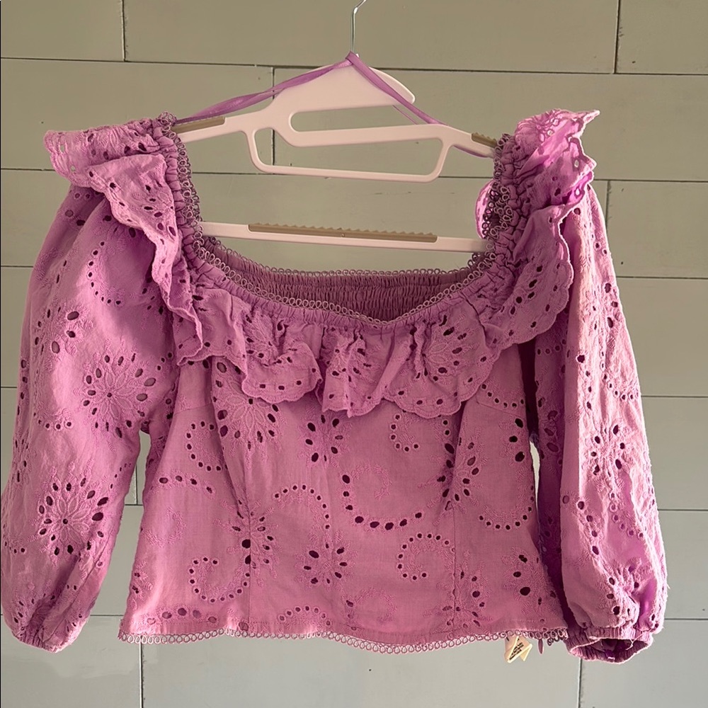 Avec Les Filles lavender eyelet crop top